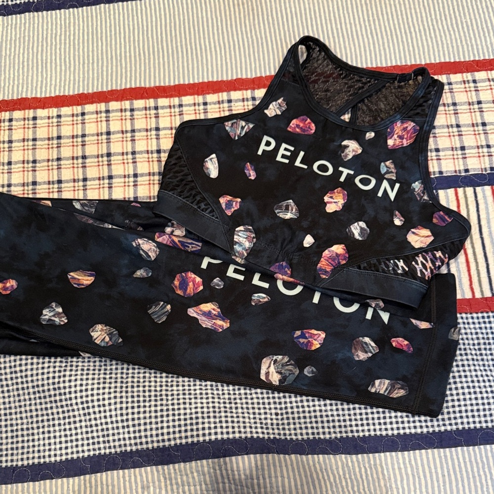 Peloton Women's Leggings - Black Gem Design and matching sports top (small)